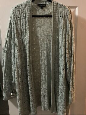 Lane Bryant Long Sleeve Open Front  Long Cardigan Size 26/28 Lt Green Open Knit